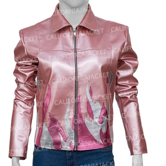 Have It all Taylor Tomlinson Pink Leather Flames Jacket By The California Outfit - Picture 10 of 10